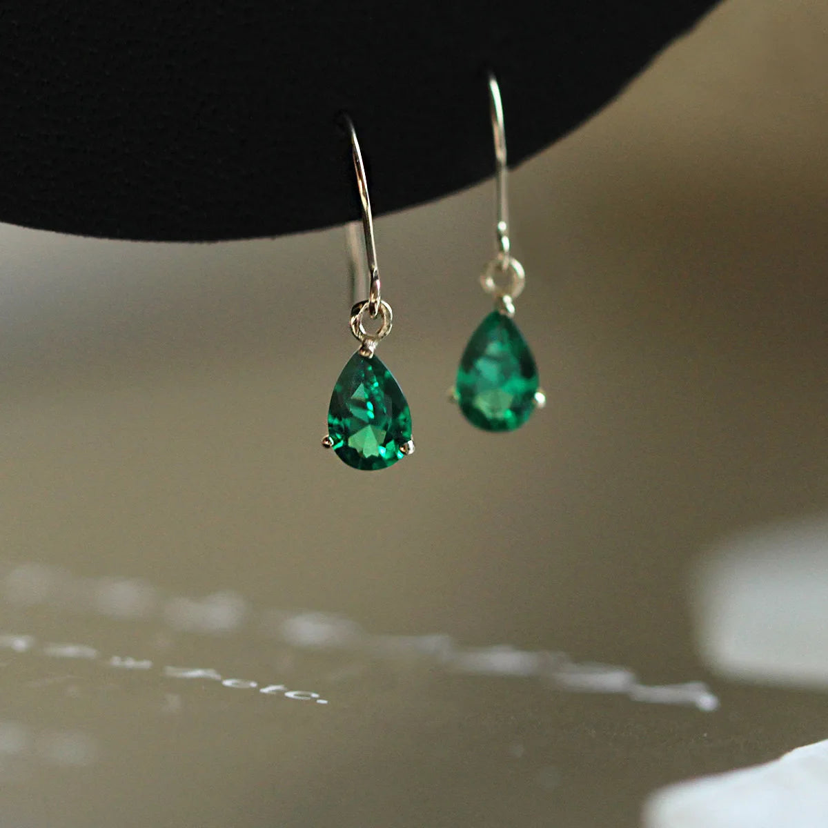 Vintage Water Drop Earrings – Gold Plated Sterling Silver with Emerald Zircon