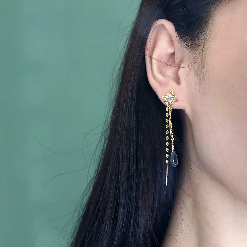 Vintage London Blue Drop Earrings – 14K Gold Plated Sterling Silver