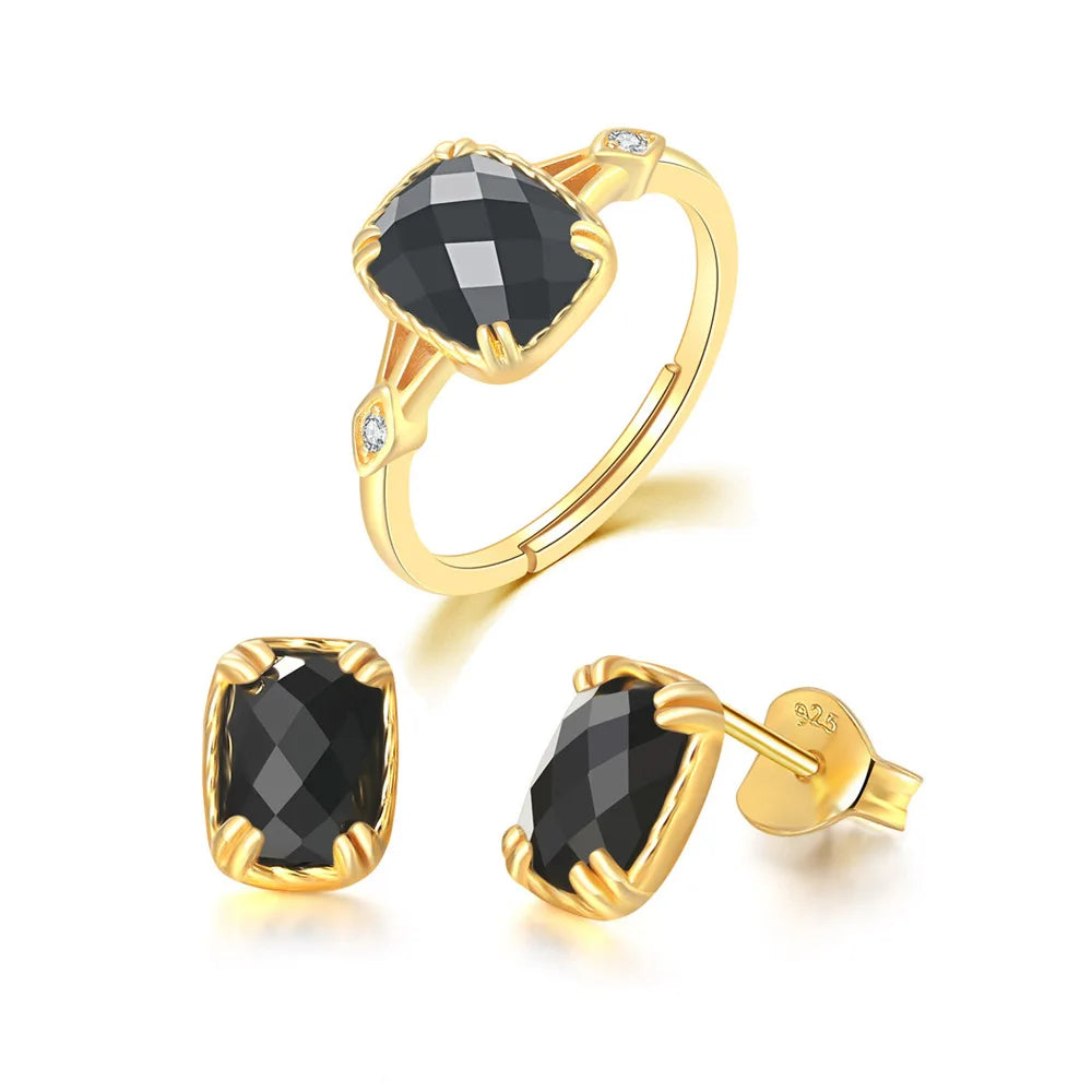 Noir Grace – 925 Sterling Silver Black Agate Jewelry Set