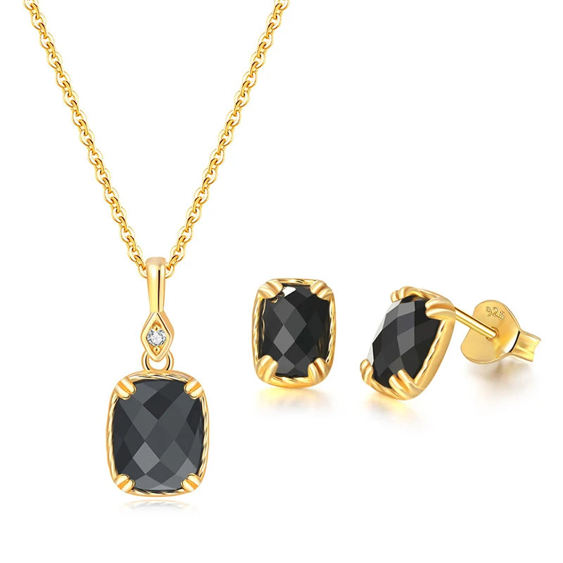 Noir Grace – 925 Sterling Silver Black Agate Jewelry Set