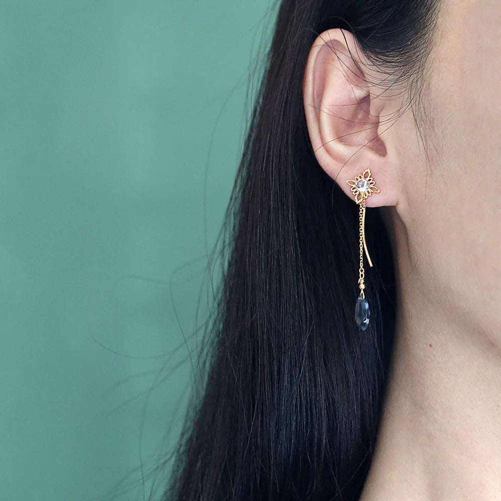 Vintage London Blue Drop Earrings – 14K Gold Plated Sterling Silver