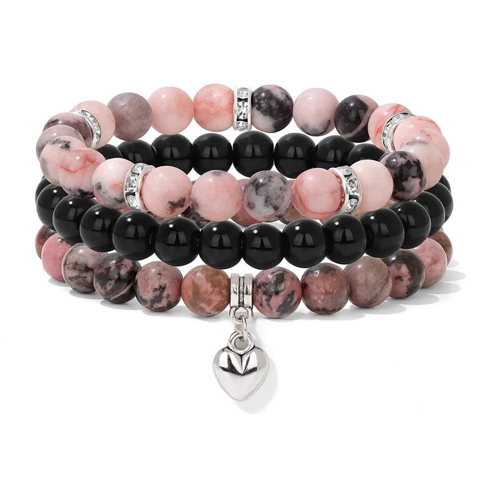 Natural Stone Bracelet Set – Pink Zebra Jasper & Rhodonite Healing Collection