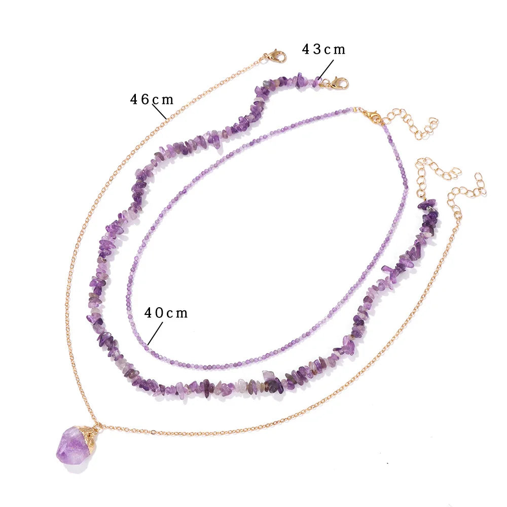 Trinity Aura – 3pcs Natural Amethyst Quartz Necklace Set