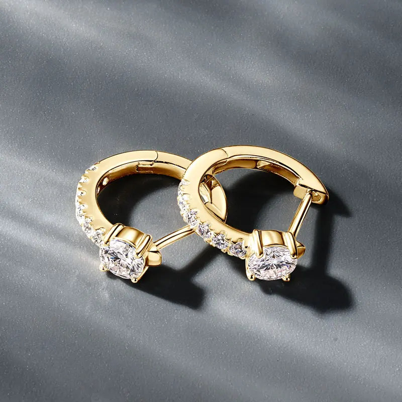 Certified Moissanite Huggie Earrings – 10K Solid Gold Hoops