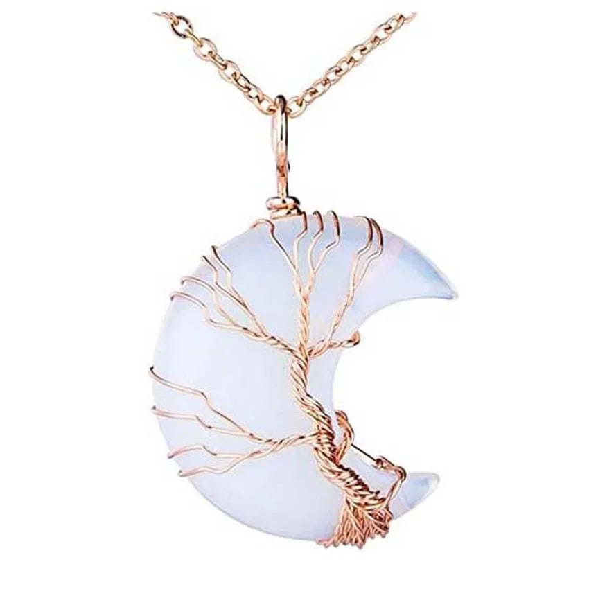 Celestial Tree of Life Necklace – Amethyst & Moon Pendant