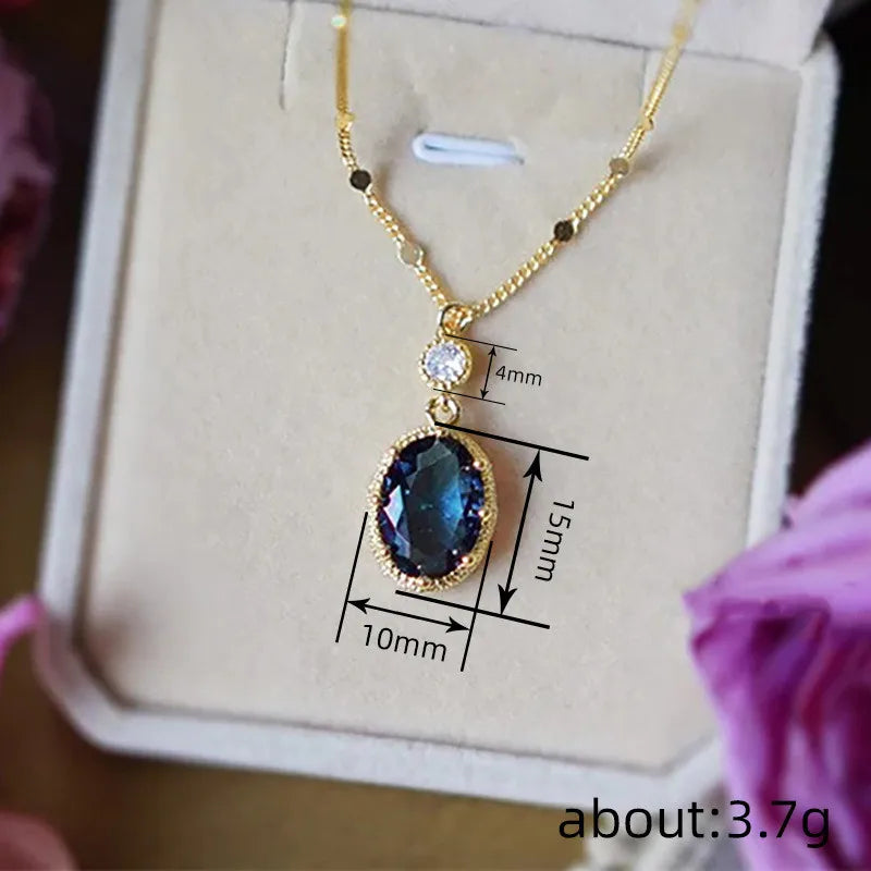 Azure Elegance – 925 Sterling Silver Blue Stone Pendant Necklace