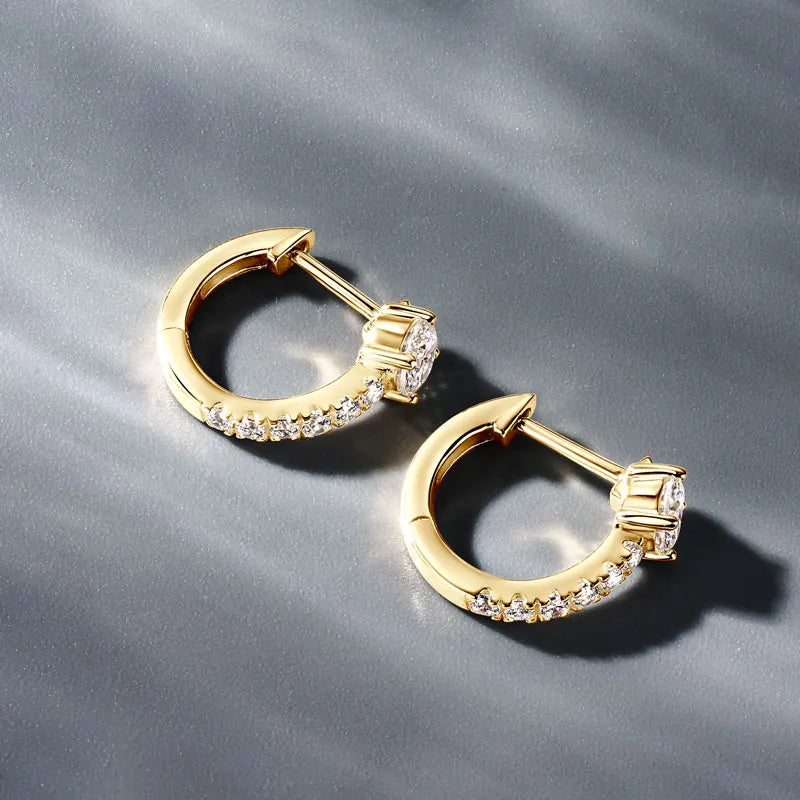 Certified Moissanite Huggie Earrings – 10K Solid Gold Hoops