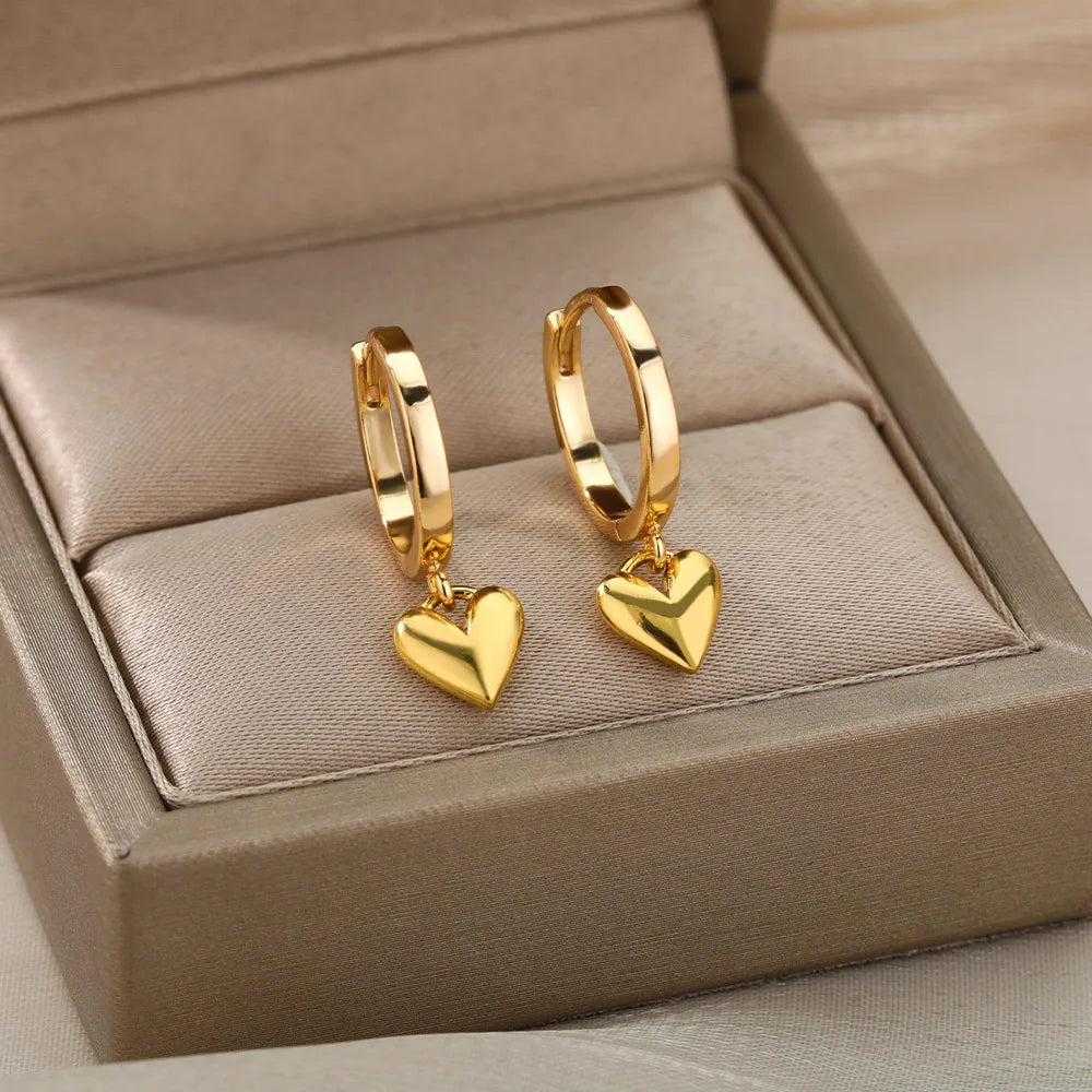 Golden Heart Drop Earrings – Vintage Love Knot Design