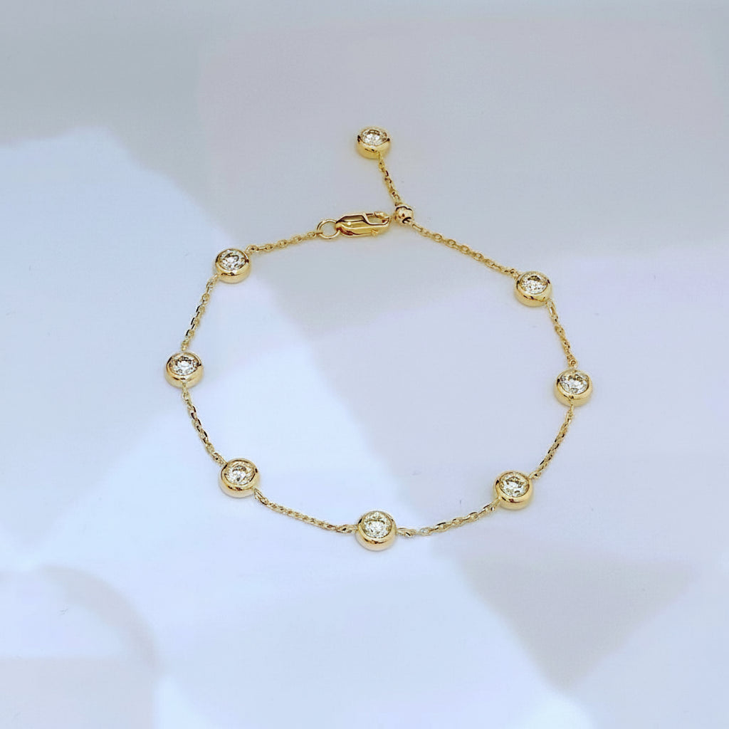 10K Solid Gold Bubble Bracelet – 0.3CT Lab Grown Diamond Cross Charm