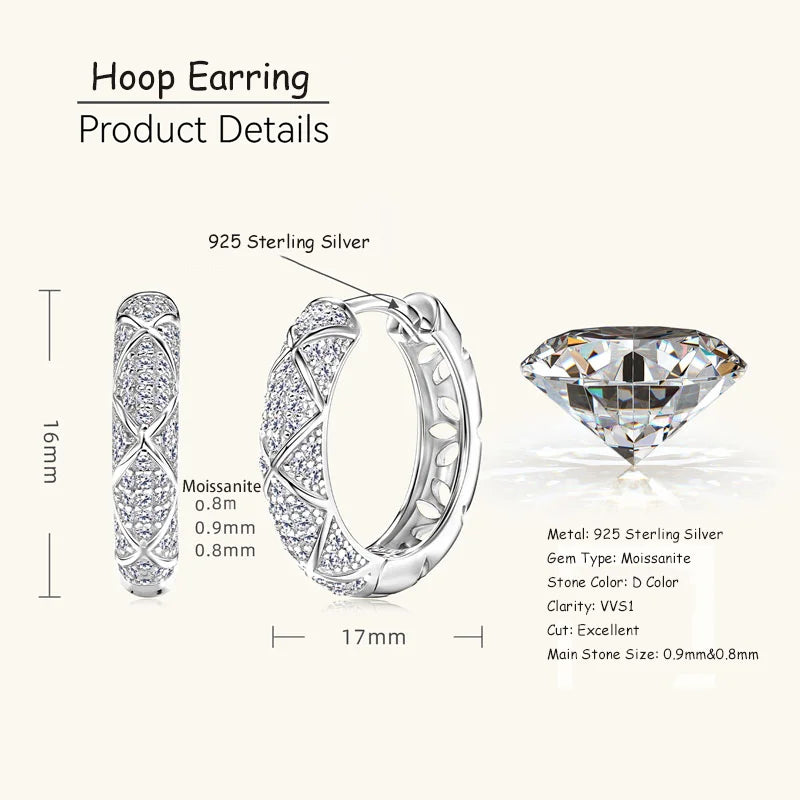 Certified Moissanite Hoop Earrings – 925 Sterling Silver Full Eternity Design
