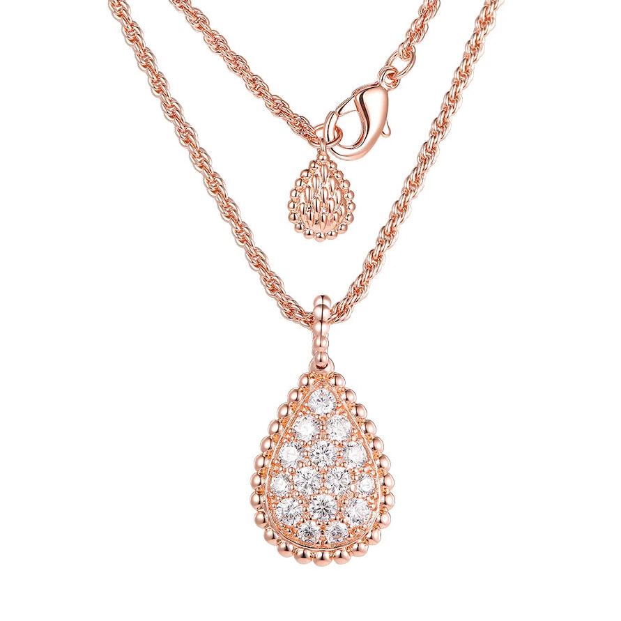 Golden Droplet Pendant Necklace – Full Zircon Water Drop Design