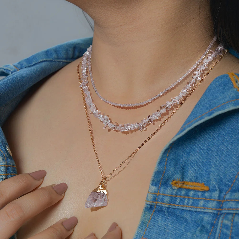 Trinity Aura – 3pcs Natural Amethyst Quartz Necklace Set