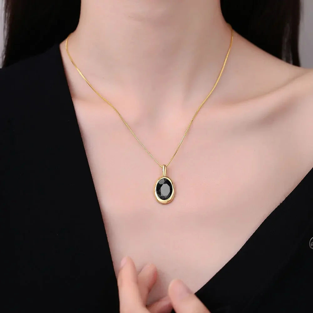 Lihong Obsidian Glow – 18K Gold Plated Sterling Silver Pendant Necklace