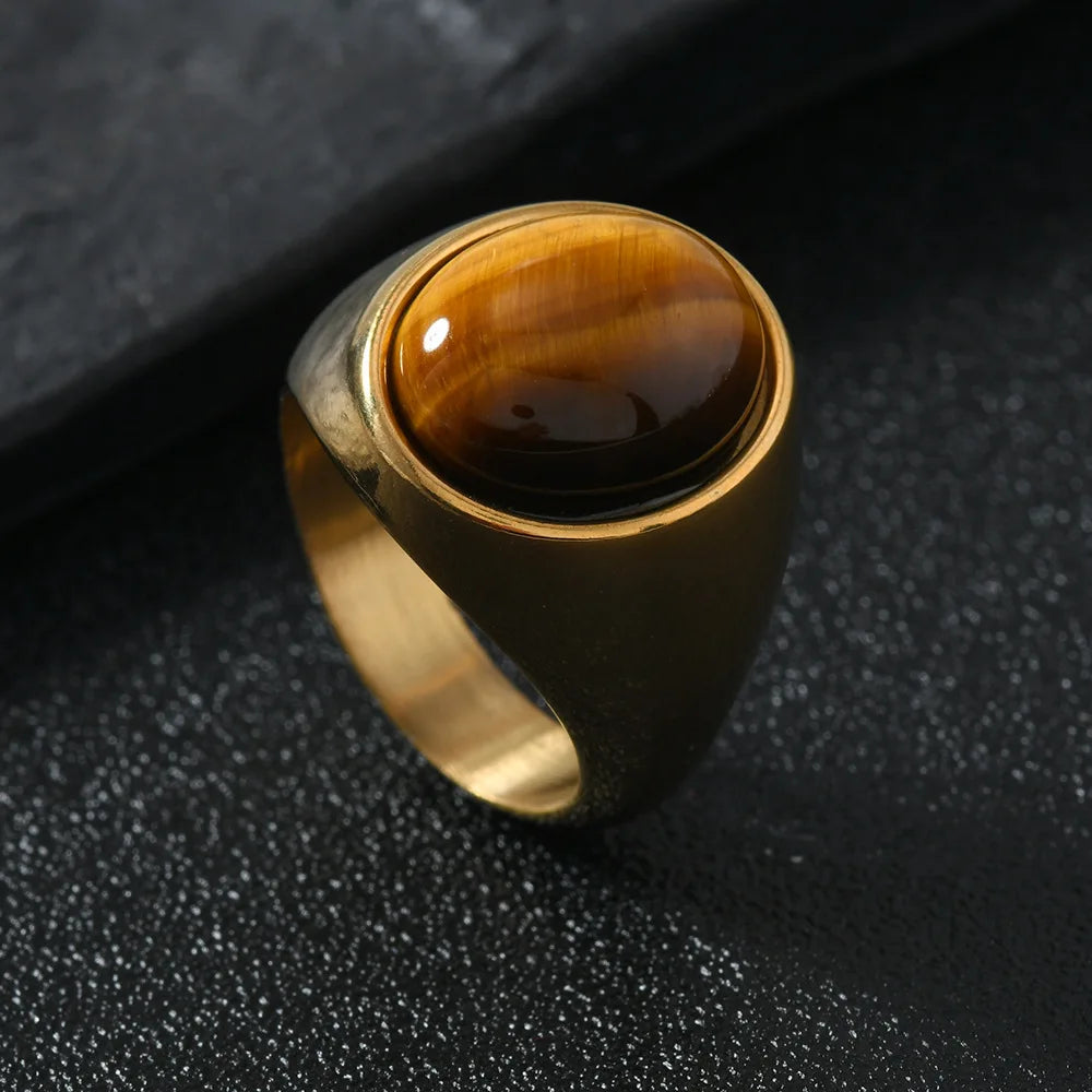 Titan Ember – Stainless Steel Tiger’s Eye Statement Ring