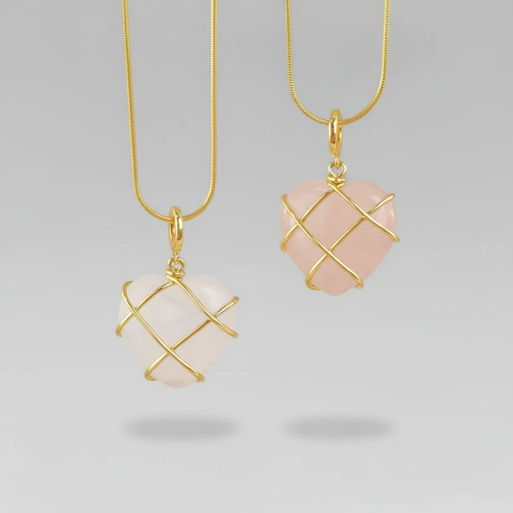 Opal & Rose Quartz Heart Necklace – Pink Barbie Core Aesthetic