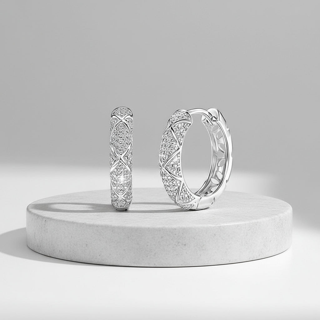 Certified Moissanite Hoop Earrings – 925 Sterling Silver Full Eternity Design