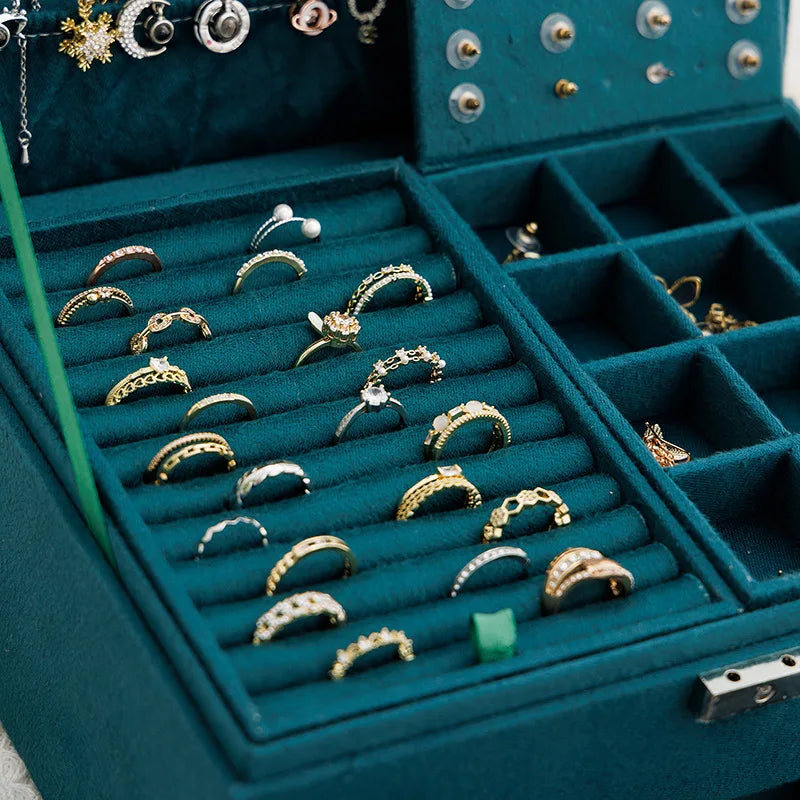 VelvetVault™ – 3-Layer Vintage Jewellery Storage Box with Lock