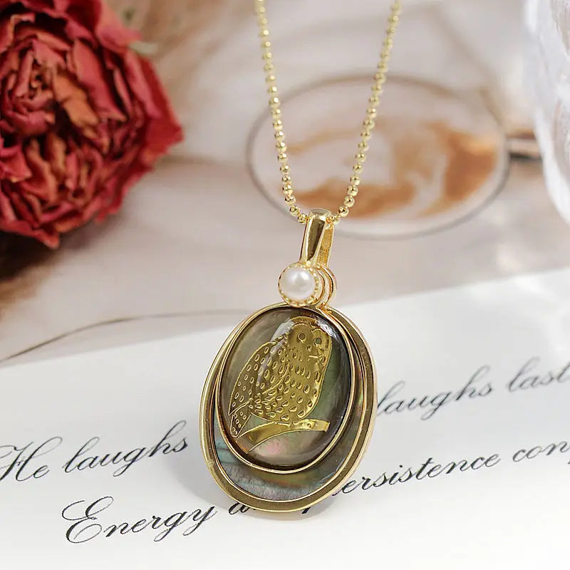 Wisdom Owl Pendant – 925 Sterling Silver with Natural Pearl & Shell
