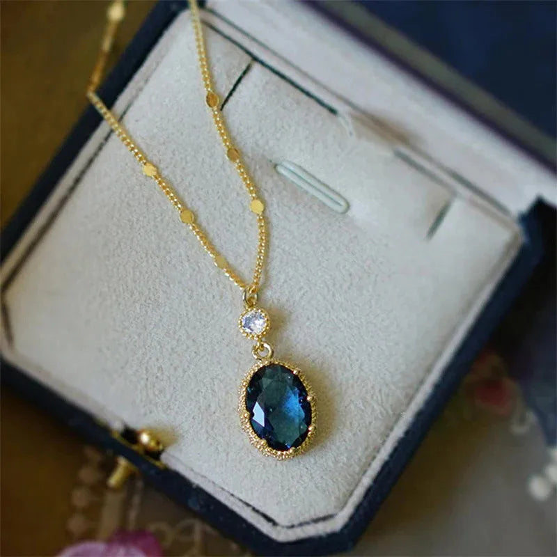 Azure Elegance – 925 Sterling Silver Blue Stone Pendant Necklace