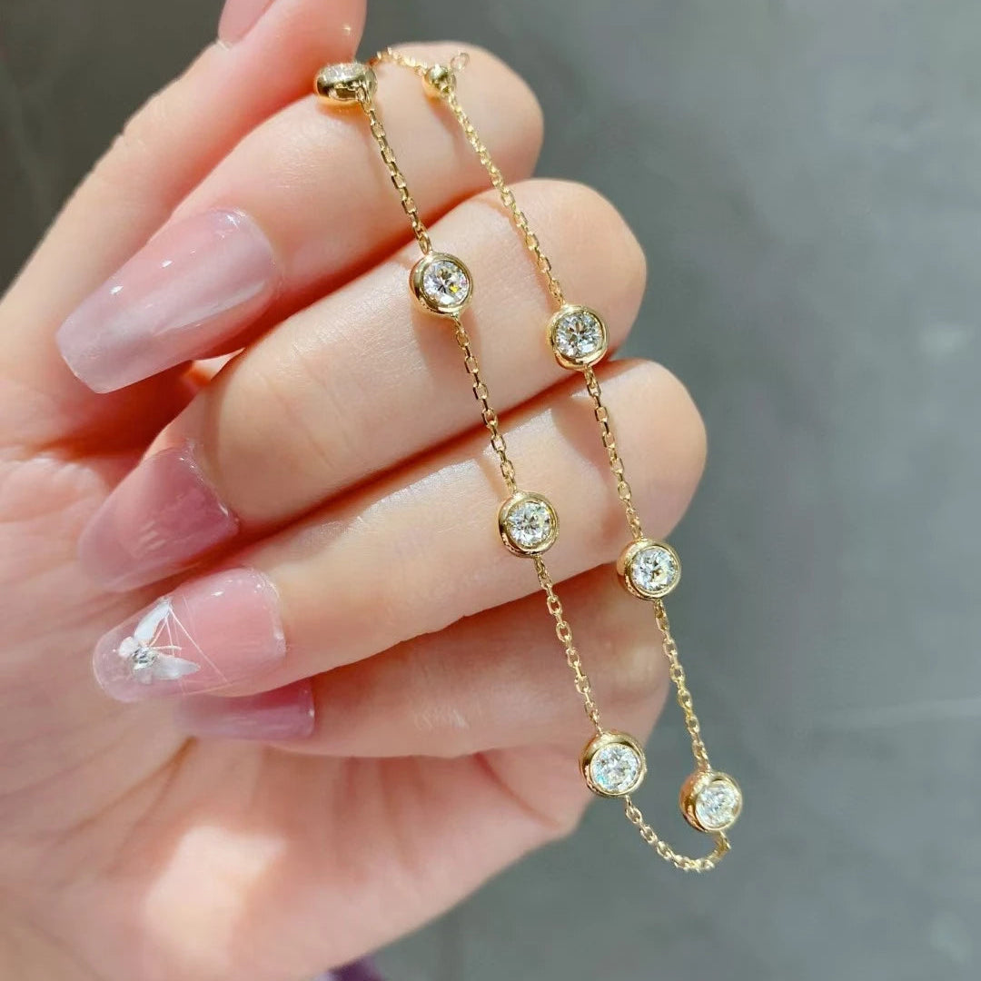 10K Solid Gold Bubble Bracelet – 0.3CT Lab Grown Diamond Cross Charm
