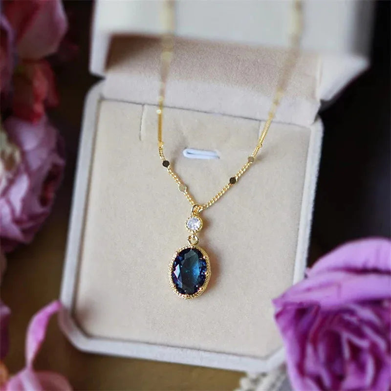 Azure Elegance – 925 Sterling Silver Blue Stone Pendant Necklace