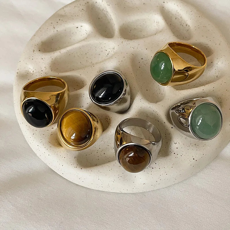 Titan Ember – Stainless Steel Tiger’s Eye Statement Ring