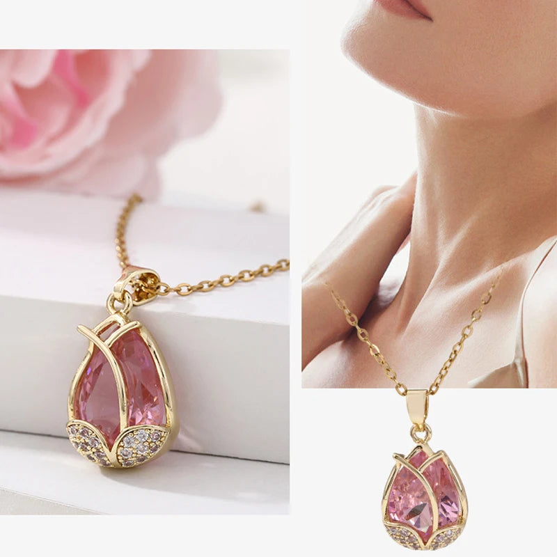 Tulip Bloom Clavicle Necklace – Titanium Steel Floral Jewelry