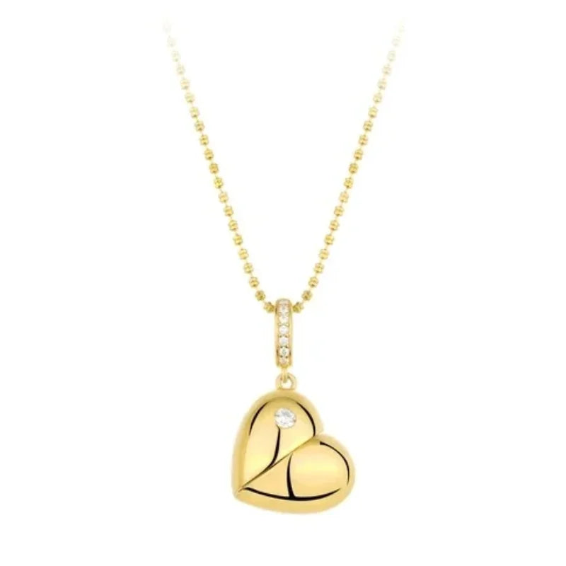 Rotating Peach Heart Necklace – 925 Sterling Silver with Zircon Accent