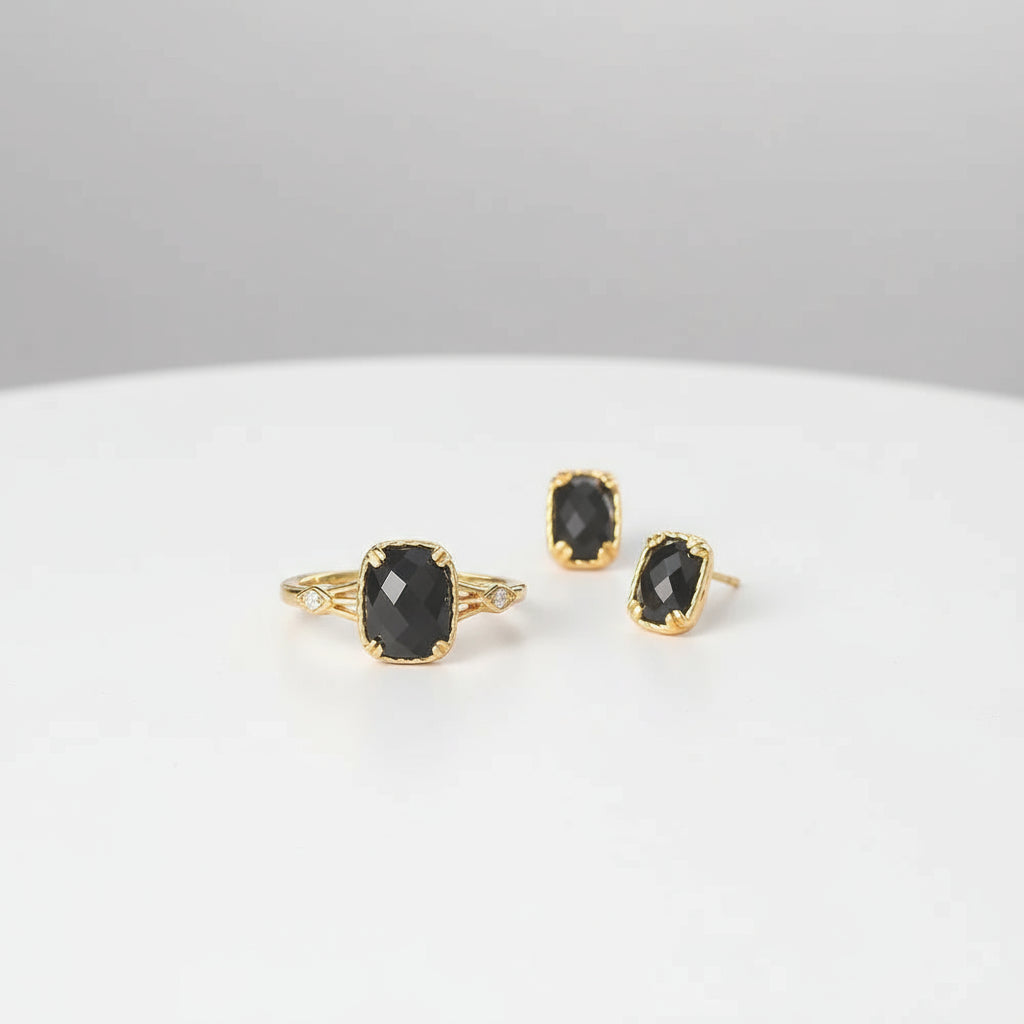 Noir Grace – 925 Sterling Silver Black Agate Jewelry Set