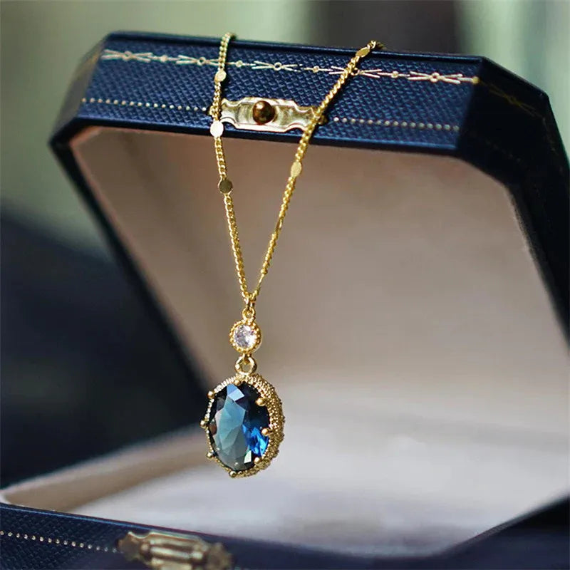 Azure Elegance – 925 Sterling Silver Blue Stone Pendant Necklace