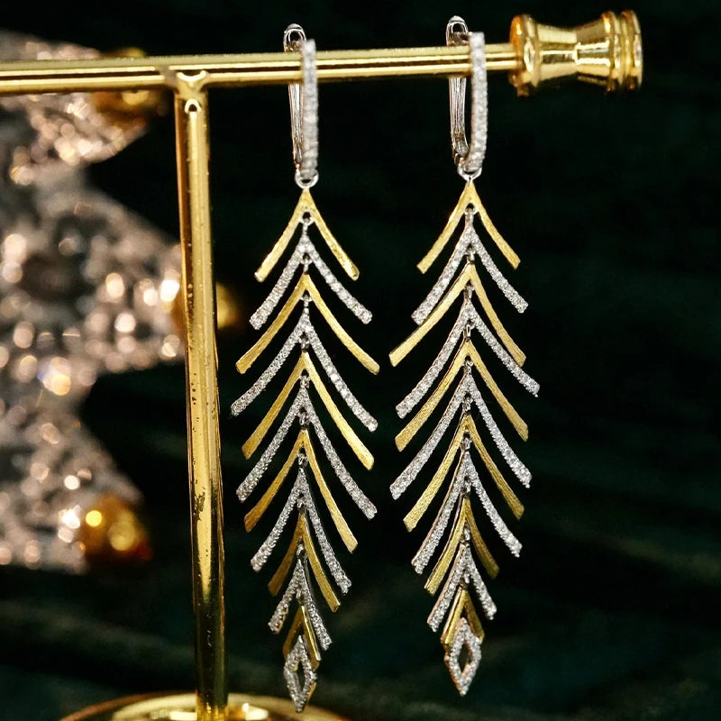 Aazuo 18K Gold Leaf Hook Earrings – 0.78ct Diamond Elegance