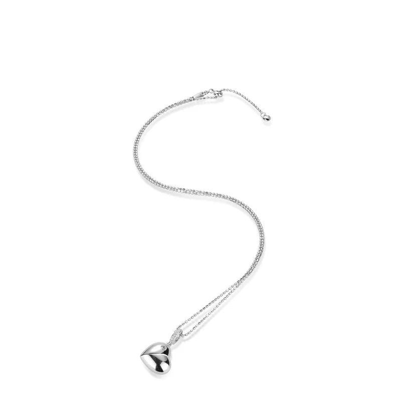 Rotating Peach Heart Necklace – 925 Sterling Silver with Zircon Accent