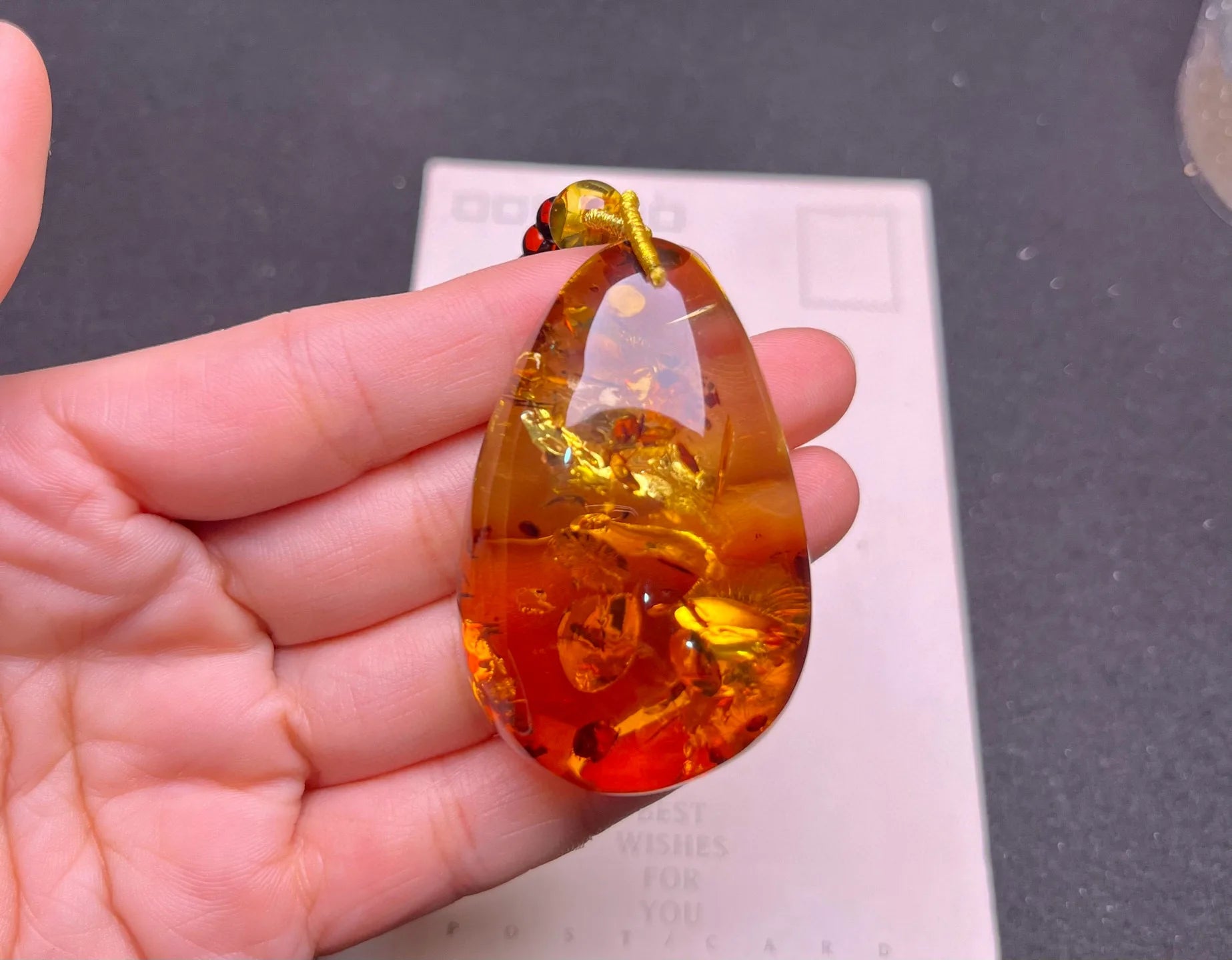 Piebald Amber Statement Pendant – Natural Water Drop Gemstone Necklace