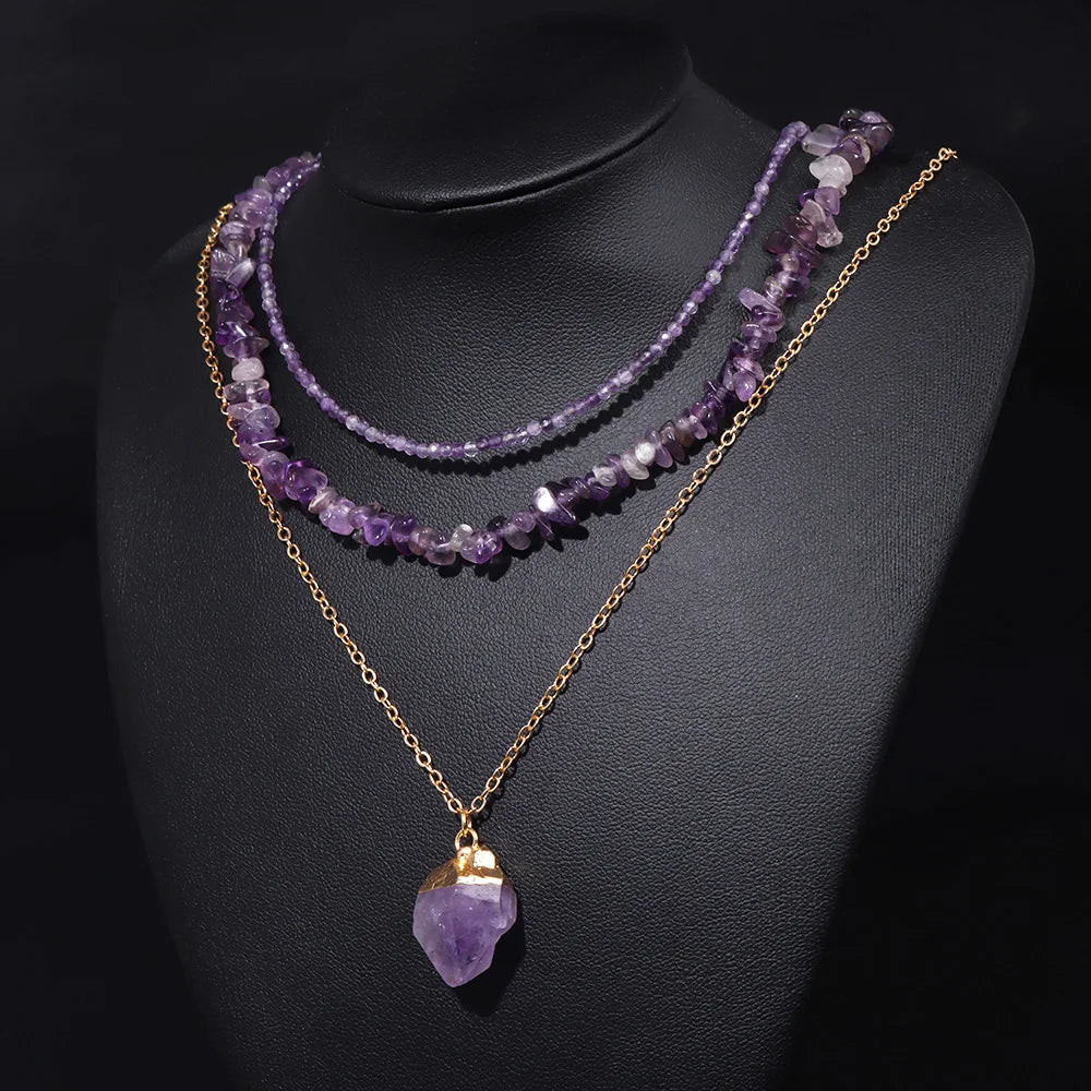 Trinity Aura – 3pcs Natural Amethyst Quartz Necklace Set