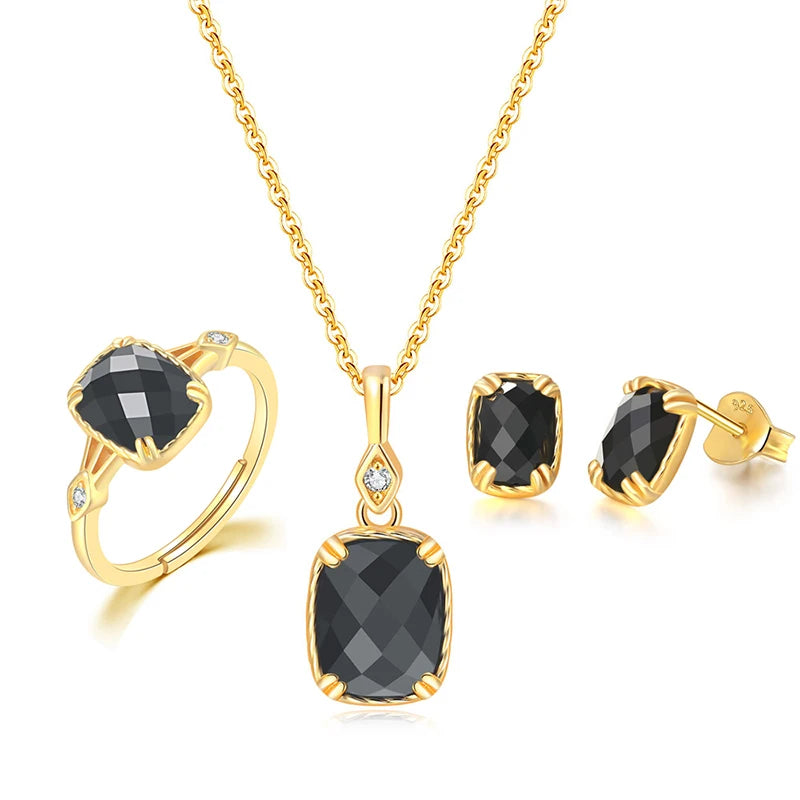 Noir Grace – 925 Sterling Silver Black Agate Jewelry Set