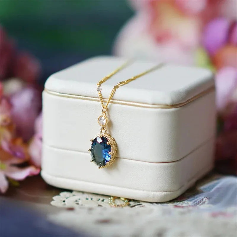 Azure Elegance – 925 Sterling Silver Blue Stone Pendant Necklace