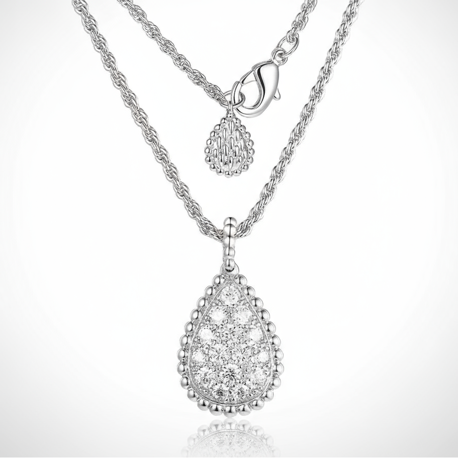 Golden Droplet Pendant Necklace – Full Zircon Water Drop Design