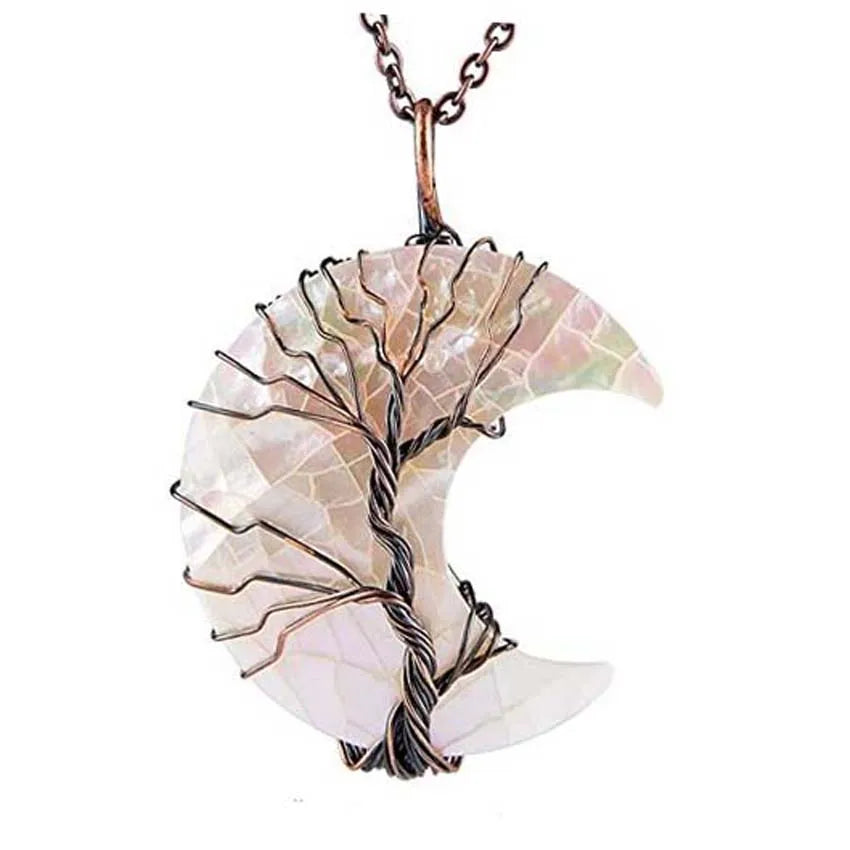 Celestial Tree of Life Necklace – Amethyst & Moon Pendant