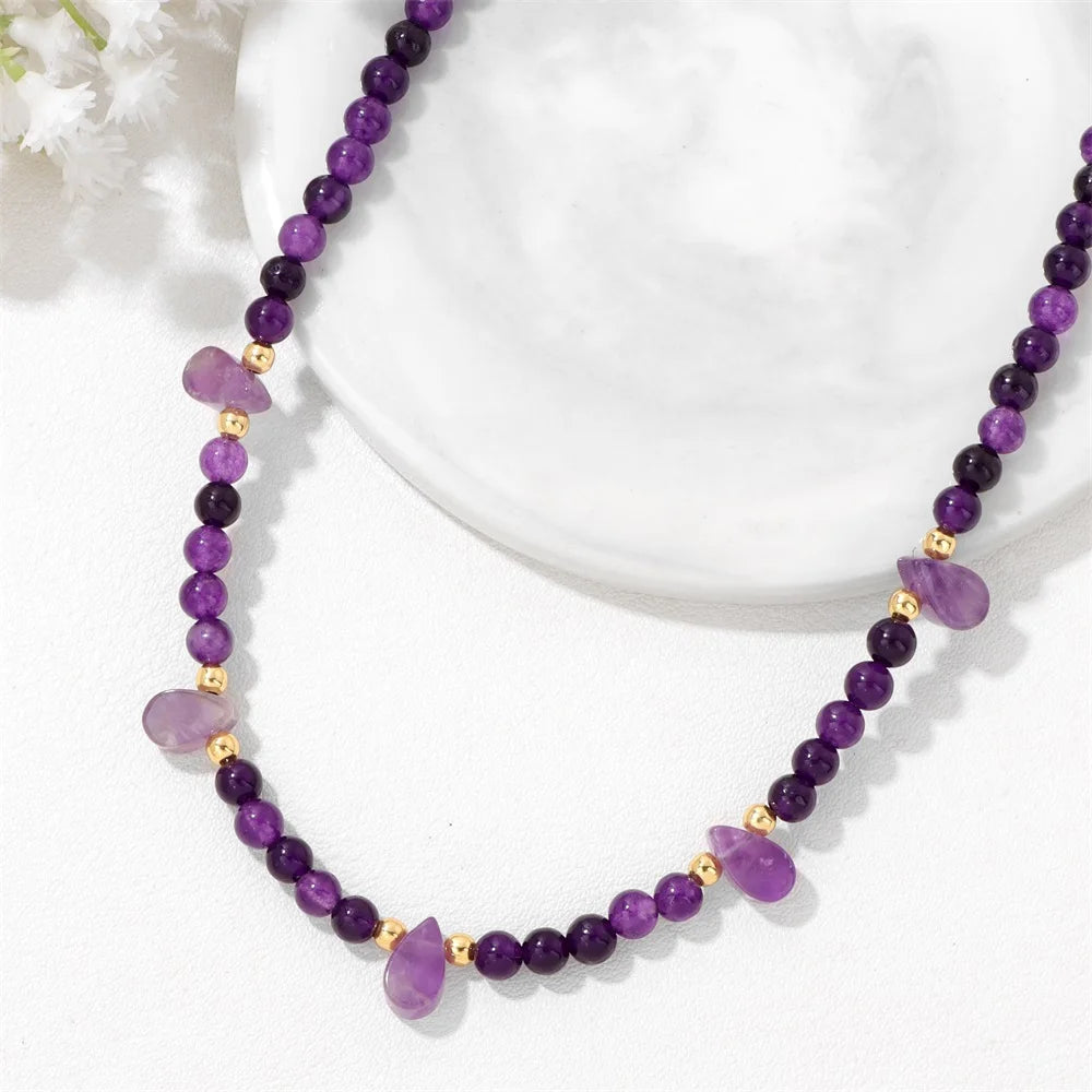 Harmony Stone Necklace – Green Aventurine & Amethyst Gemstone Choker