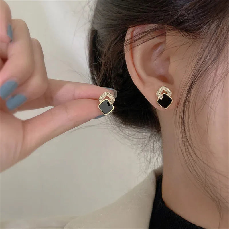 Noir Luxe – Black Zircon Geometric Stud Earrings