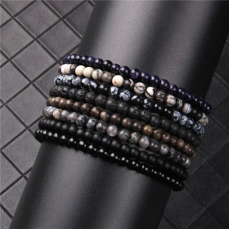Natural Stone Beaded Bracelet – 4mm Lava & Onyx Wristband