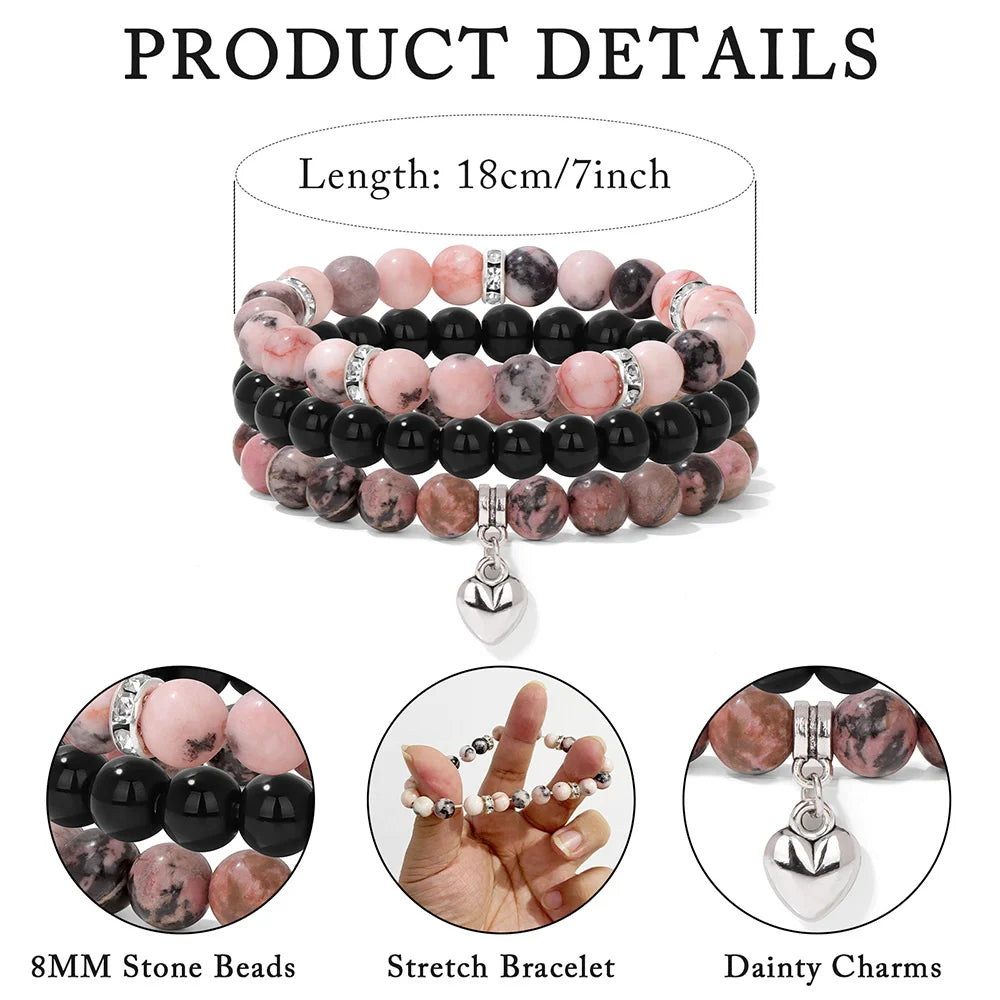 Natural Stone Bracelet Set – Pink Zebra Jasper & Rhodonite Healing Collection