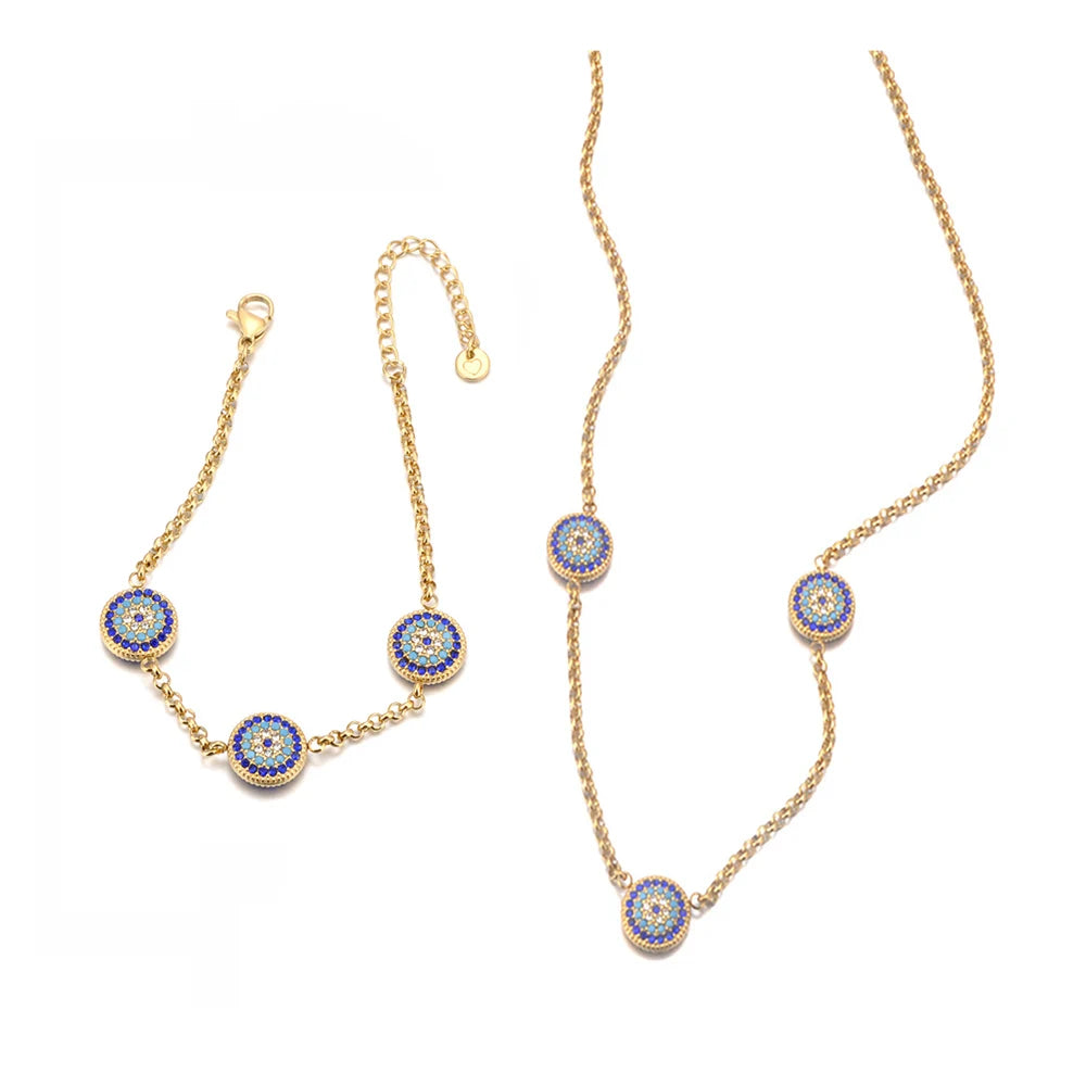 Classic Evil Eye Collection – 316L Stainless Steel Blue CZ Jewelry Set