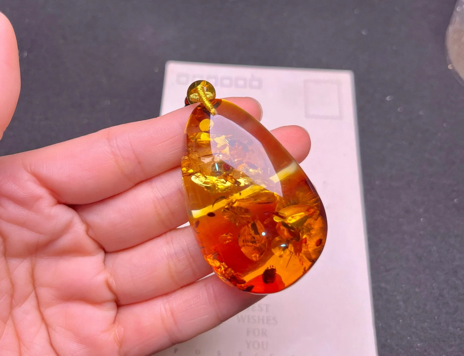 Piebald Amber Statement Pendant – Natural Water Drop Gemstone Necklace