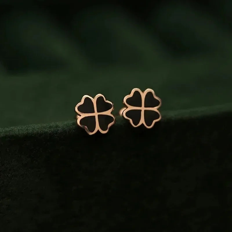 CloverLuxe – 925 Sterling Silver Black Zircon Flower Stud Earrings