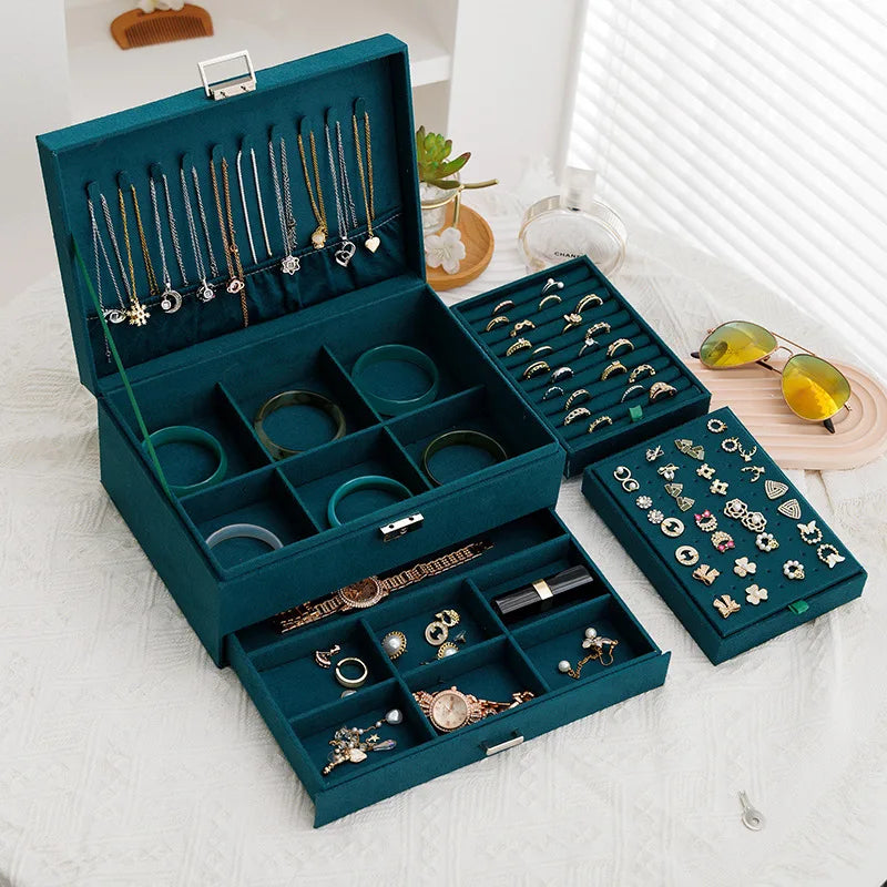 VelvetVault™ – 3-Layer Vintage Jewellery Storage Box with Lock