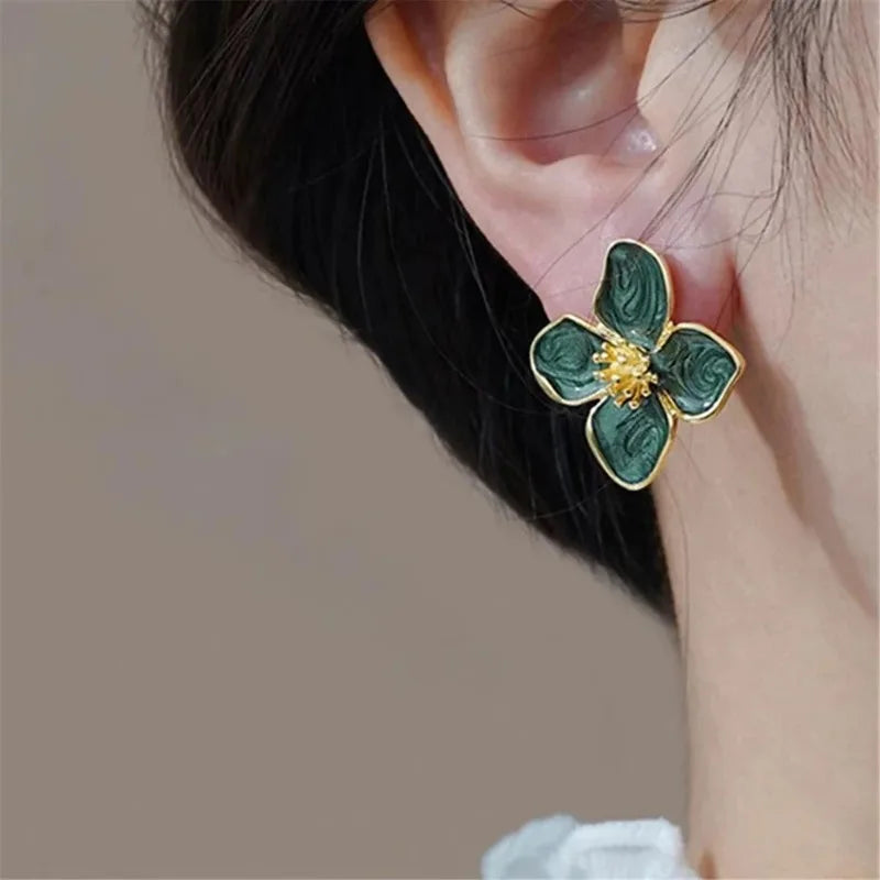 Botanical Bloom Stud Earrings – Stainless Steel Floral Design