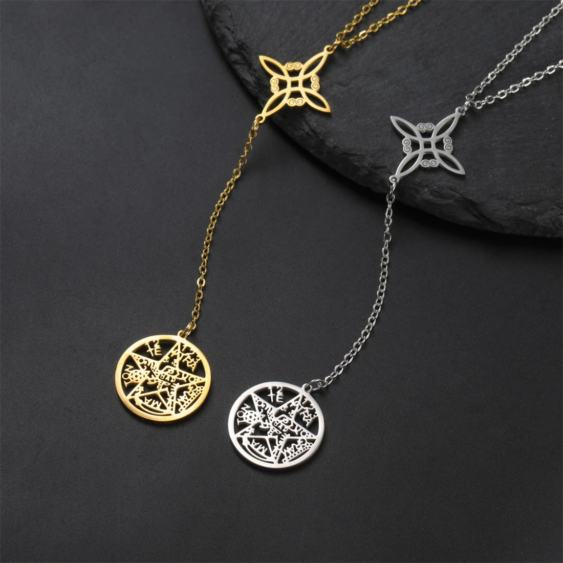 Sacred Symbol Pendant Necklace – Wiccan Tetragrammaton Pentacle Design