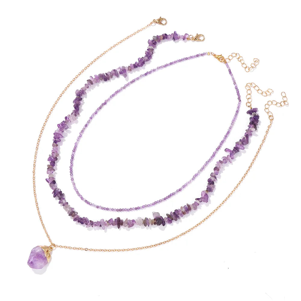 Trinity Aura – 3pcs Natural Amethyst Quartz Necklace Set