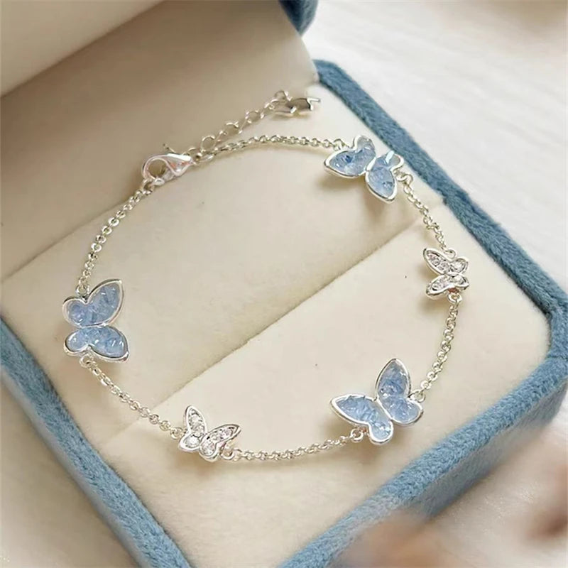 Blue Butterfly Grace – Rhinestone Jewelry Set (Bracelet, Necklace, Earrings & Ring)